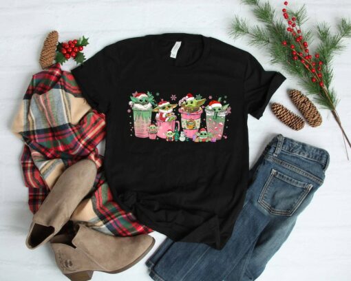 Baby Yoda Christmas Coffee T-Shirt, Christmas Matching Family Shirts, Winter Coffee Lover, Disney Star Wars Matching Tee, Coffee Latte Shirt