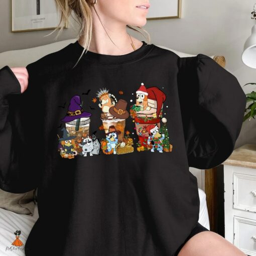 Bluey And Friends Coffee Shirt  Bluey Coffee Shirt  Bluey Christmas Sweatshirt  Bluey Fall Shirt  Bluey T-Shirt  Holiday Sweatshirt