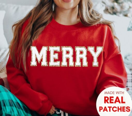 Chenille Patch Christmas Shirt, Merry Christmas Shirt