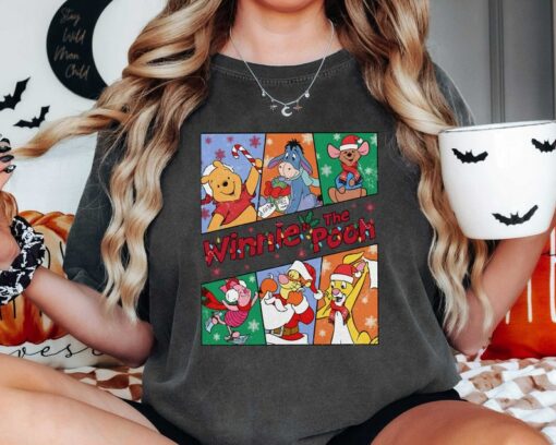 Comfort Colors® Winnie The Pooh Christmas Sweatshirt, Disney Characters Shirt, Pooh And Friends Christmas, Disney Christmas Shirt
