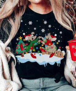 Cute Cinderella Santa Jaq and Gus Christmas Lights Shirt, Mickey’s Very Merry Xmas Party Shirt, Disney Disneyland Holiday Vacation Gift