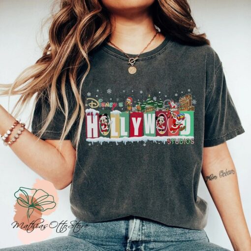 Disney Hollywood Studios Christmas Shirt, Disney Comfort Colors Shirt, Hollywood Studios Shirt, Mickey and Friends, Christmas Trip Shirt, XT