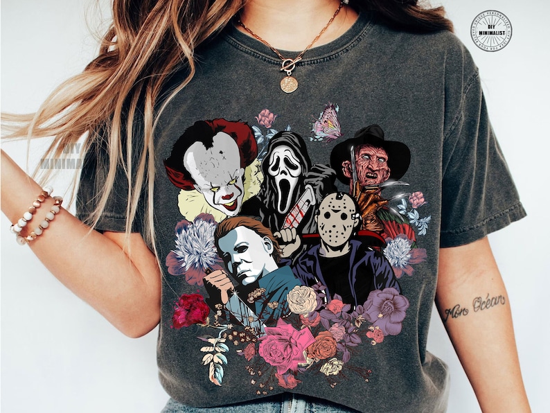 Floral Horror Characters Halloween Shirt, Halloween Floral Hippie Shirt,Horror Killer Movies Shirt,Friday The 13th Shirt Floral Horror Characters Halloween Shirt, Halloween Floral Hippie Shirt,Horror Killer Movies Shirt,Friday The 13th Shirt