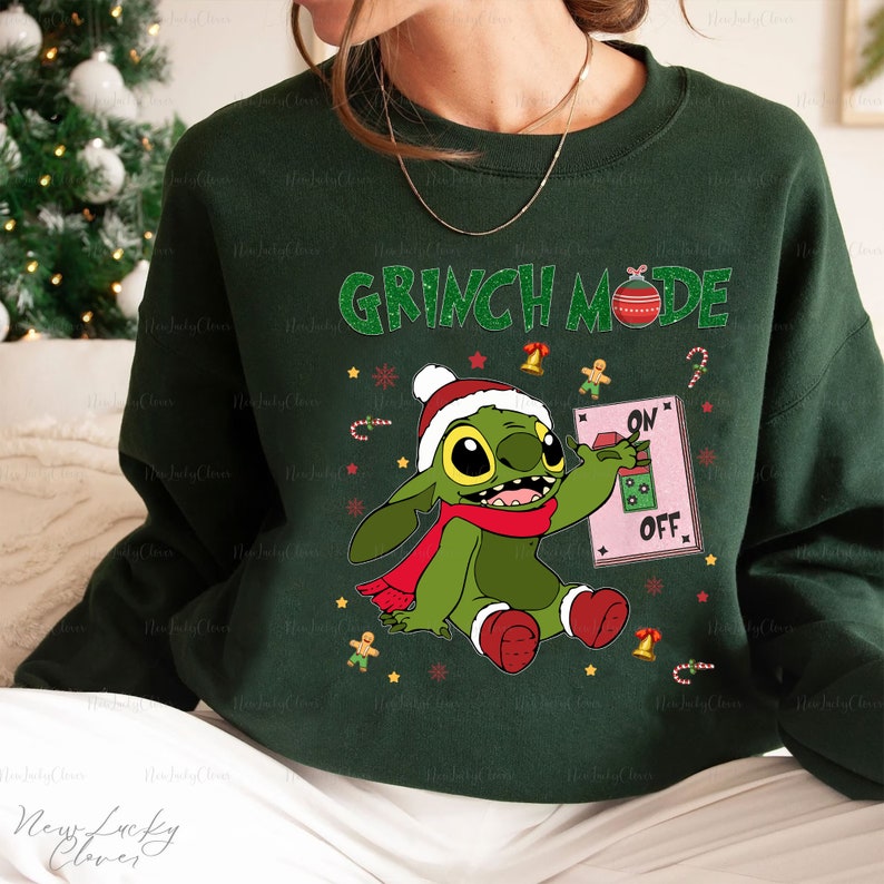 Grinch Stitch Mode On Sweatshirt, Disney Stitch Christmas Sweatshirt Grinch Stitch Mode On Sweatshirt, Disney Stitch Christmas Sweatshirt