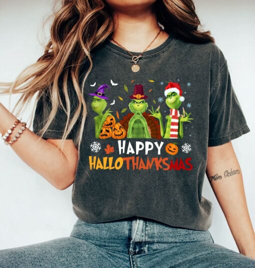 Happy Hallothanksmas Grinch Shirt, Grinch Santa Shirt