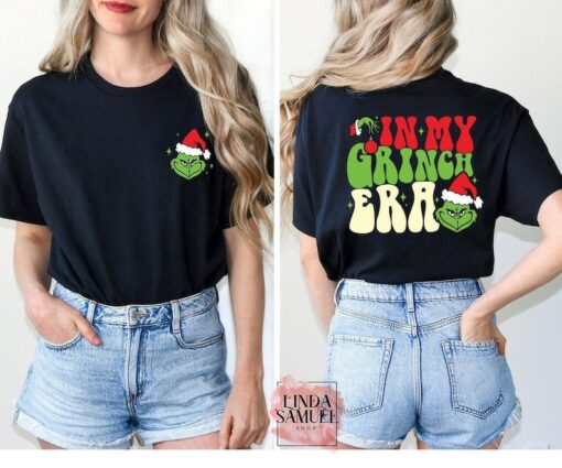 In My Grinch Era Sweatshirt, Merry Grinchmas Funny Christmas 2 Sides Shirt, Grinch Pocket Shirt