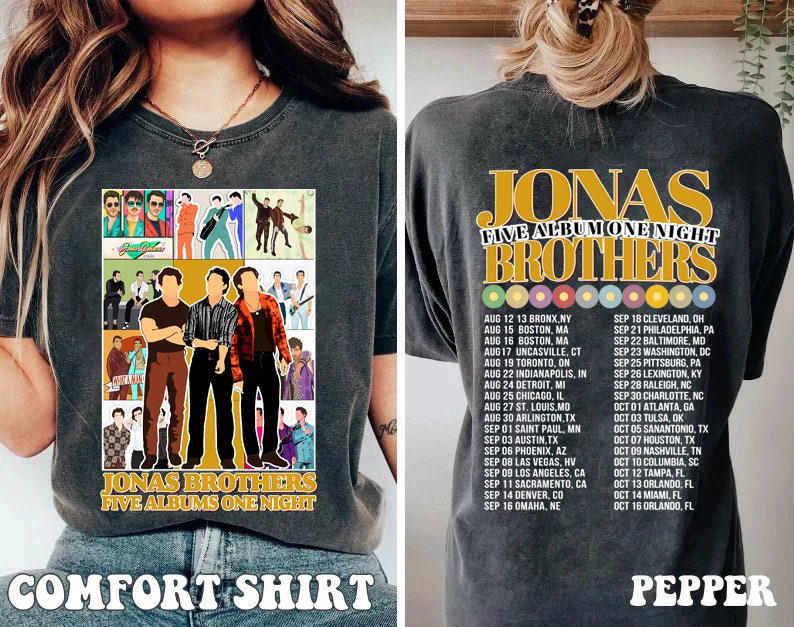 Jonas Brothers Two Sided Shirt, Five Albums One Night Tour Shirt Jonas Brothers Two Sided Shirt, Five Albums One Night Tour Shirt