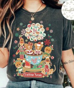 Personalized Mickey and Friends Gingerbread Disney Christmas Shirt, Vintage Retro Disney Gingerbread Balloons Teacup, Family Christmas Trip
