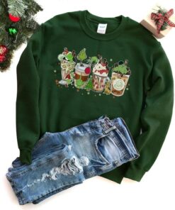 Retro Grinch Coffee Drink Shirt, Ugly Christmas Crewneck