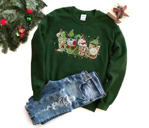 Retro Grinch Coffee Drink Shirt, Ugly Christmas Crewneck