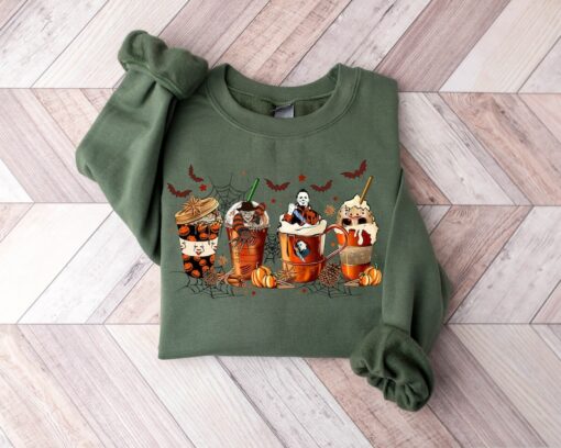 Skeleton Coffee Cups Halloween Sweatshirt, Coffee Cups Halloween Sweatshirt