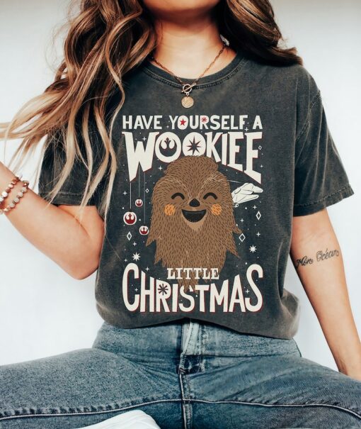 Star Wars Wookiee Little Christmas Sketched, Chewbacca Little Christmas, Disney World Tee, Galaxy’s Edge  Trip, Christmas Squad Sweater