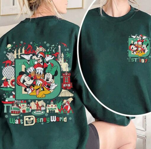Two-Sided Walt Disney World Christmas Sweatshirt, Vintage Mickey and Friends Christmas hoodie, Disneyland Christmas Family shirt, HT-220804