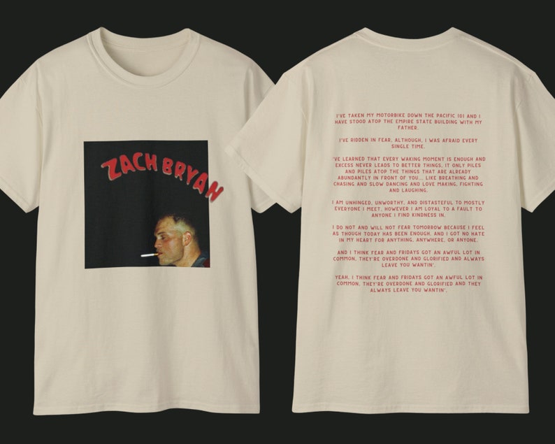 Zach Bryan Graphic T-Shirt, Fear and Fridays Poem Shirt Zach Bryan Graphic T-Shirt, Fear and Fridays Poem Shirt