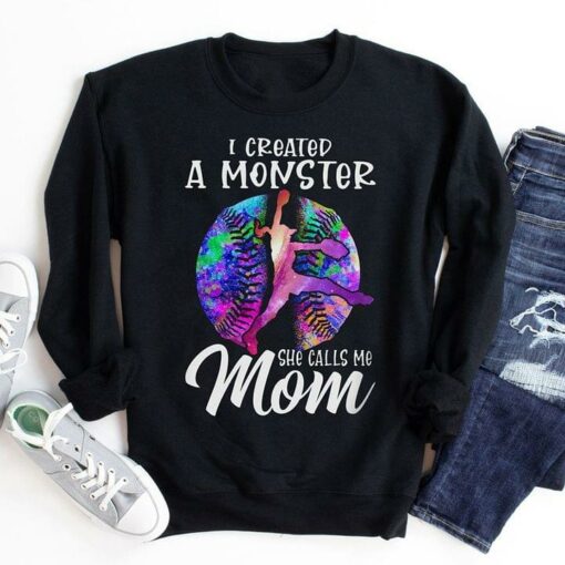 I Created A Monster She Calls Me Mom Lady Girl Baseball Galaxy Family Shirt