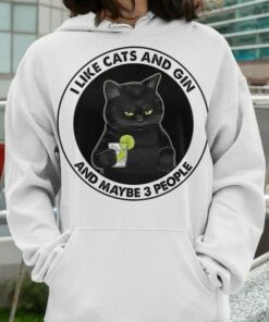 I Like Cats And Gin And Maybe 3 People Black Cat Drinking Shirt I Like Cats And Gin And Maybe 3 People Black Cat Drinking Shirt