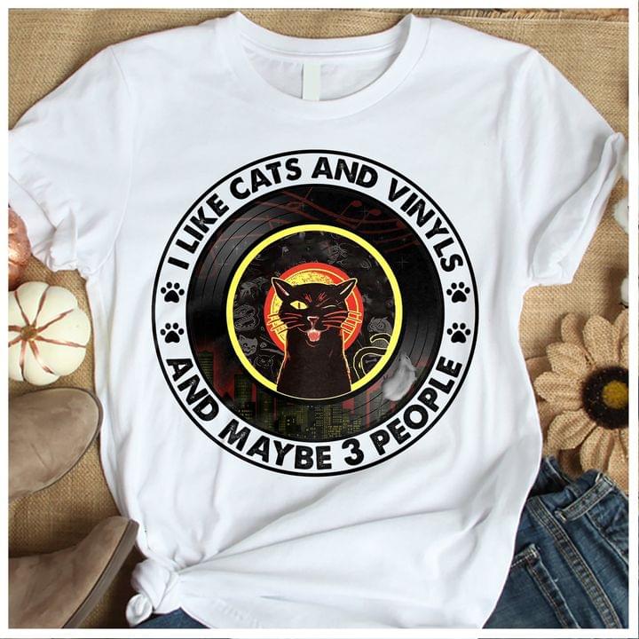 I Like Cats And Vinyls And Maybe 3 People City Landscape Black Cat Shirt I Like Cats And Vinyls And Maybe 3 People City Landscape Black Cat Shirt
