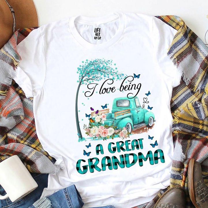 I Love Being A Great Grandma Blue Tree Car Colorful Butterflies Flowers Shirt I Love Being A Great Grandma Blue Tree Car Colorful Butterflies Flowers Shirt
