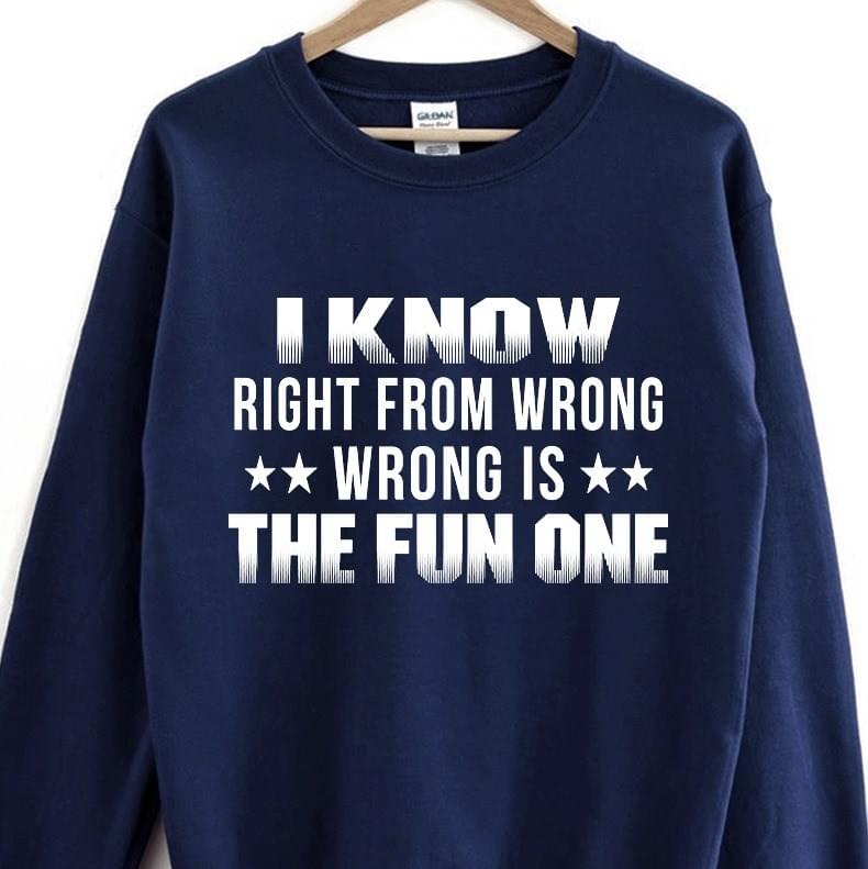 I Know Right From Wrong Is The Fun One T-Shirt Sweatshirt Hoodie I Know Right From Wrong Is The Fun One T-Shirt Sweatshirt Hoodie