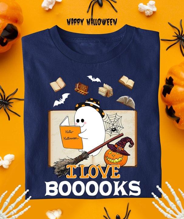 I Love Booooooks Hello Halloween Ghost Shirt I Love Booooooks Hello Halloween Ghost Shirt