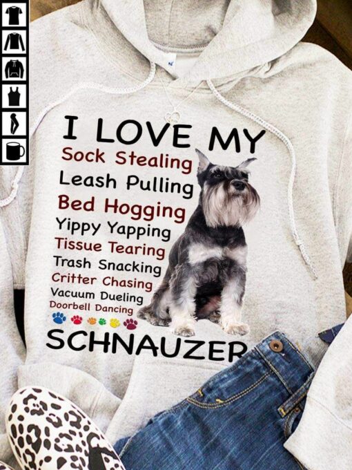 I Love My Sock Stealing, Love Schnauzer Dog Family Shirt
