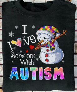 I Love Someone With Autism Christmas Snowman Colorful Puzzles Shirt
