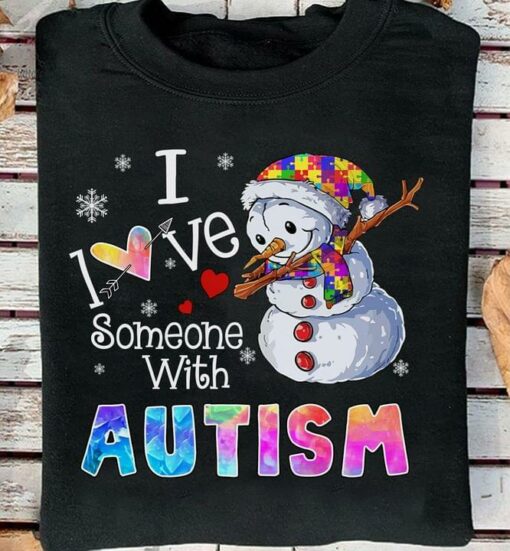 I Love Someone With Autism Christmas Snowman Colorful Puzzles Shirt