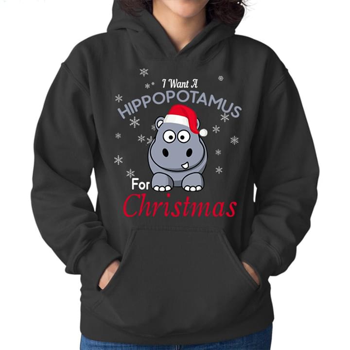I Want A Hippopotamus For Cute Hippo Under Snow Christmas Shirt I Want A Hippopotamus For Cute Hippo Under Snow Christmas Shirt