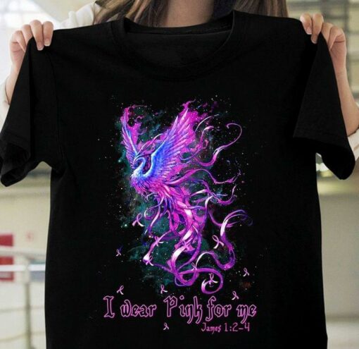 I Wear Pink For Me James 12-4 Beautiful Graphic Phoenix Ribbons Glitters Shirt