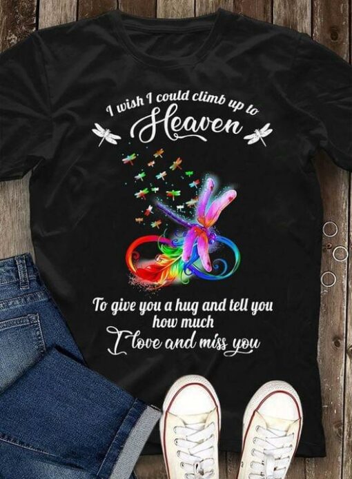 I Wish I Could Climb Up To Heaven To Give You A Hug And Tell You How Much I Love You And Miss You Rainbow Dragonflies Shirt