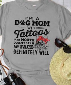 I’m A Dog Mom With Tattoos Bulldog Wearing Red And White Polka Dot Bow Tie Shirt I’m A Dog Mom With Tattoos Bulldog Wearing Red And White Polka Dot Bow Tie Shirt
