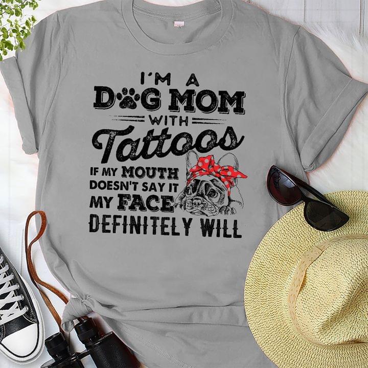 I'm A Dog Mom With Tattoos Bulldog Wearing Red And White Polka Dot Bow Tie Shirt I'm A Dog Mom With Tattoos Bulldog Wearing Red And White Polka Dot Bow Tie Shirt