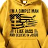 I’m A Simple Man I Like Bass And Believe In Jesus Guitar Flag Of America Shirt