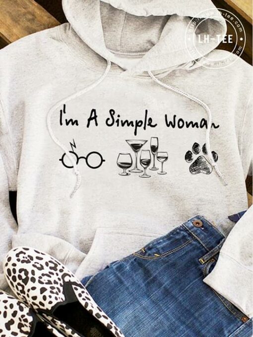 I’m A Simple Woman Happy Potter Wine And Dog’s Footstep Hoodie