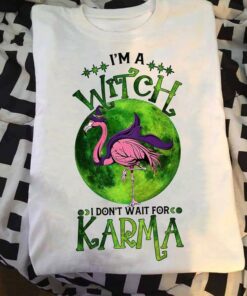 I’m A Witch I Don’t Wait For Karma Green Moon Flamingo Witch Halloween Shirt I’m A Witch I Don’t Wait For Karma Green Moon Flamingo Witch Halloween Shirt