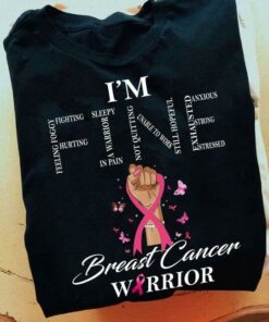 I’m Fine Breast Cancer Warrior Hand Holding Pink Ribbon Butterflies Shirt