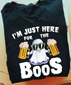 I’m Just Here For The Boos Halloween Ghost Boo Drinking Beer Shirt