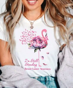 I’m Still Standing Breast Cancer Awareness Flamingoes Pink Ribbons Shirt