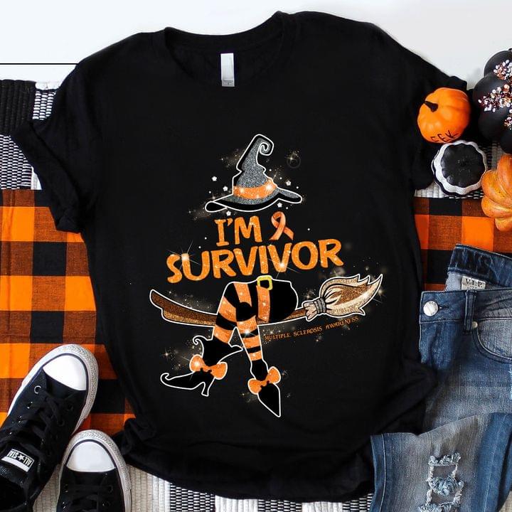 I'm Survivor Multiple Sclerosis Awareness Orange Witch Ribbon Glitters Halloween Shirt I'm Survivor Multiple Sclerosis Awareness Orange Witch Ribbon Glitters Halloween Shirt