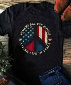 Imagine All The People Living Life In Peace Flag Of America Peace Logo Shirt