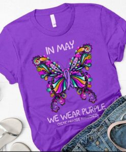 In May We Wear Purple Cystic Fibrosis Awareness Beautiful Butterfly Shirt
