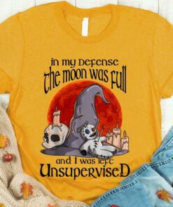 In My Defense The Moon Was Full And I Was Left Undersupervised Red Moon Skull Witch Hat Effigy Halloween Shirt