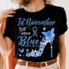 In November We Wear Blue Diabetes Awareness Blue Butterflies Ribbon Shirt