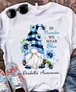 In November We Wear Blue Diabetes Awareness Blue Gnome Flowers Shirt