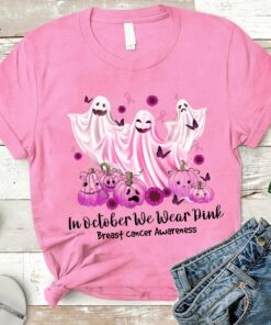 In October We Wear Pink Breast Cancer Awareness, Halloween Ghost Shirt