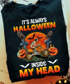 It’s Always Halloween Inside My Head Fire Moon Skeleton Biker Shirt