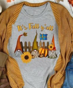 It’s Fall Y’all Gnomies Flag Of Sweden Sunflowers Pumpkin Shirt