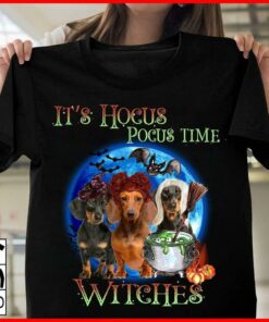 It’s Hocus Pocus Time Witches Dachshund Dogs Soup Moon Pumpkin Halloween Shirt