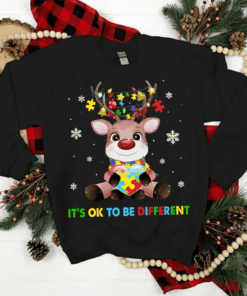 It’s Ok to be Different, Autism Merry Christmas Deer T-Shirt