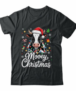 Mooey Christmas Lights Santa Hat Xmas Farm Cow Lover